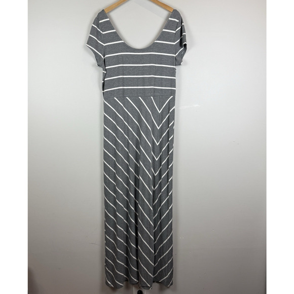 Tommy Bahama Jersey Maxi Dress Large Gray Stripe Side Slit Knit Casual Long - Picture 1 of 8